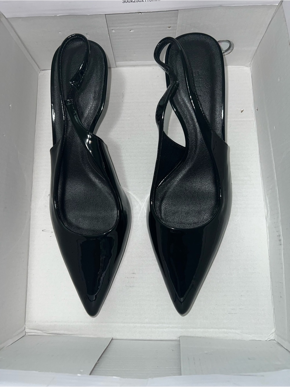 Princess Polly Black Patent Pointed Slingback Heels